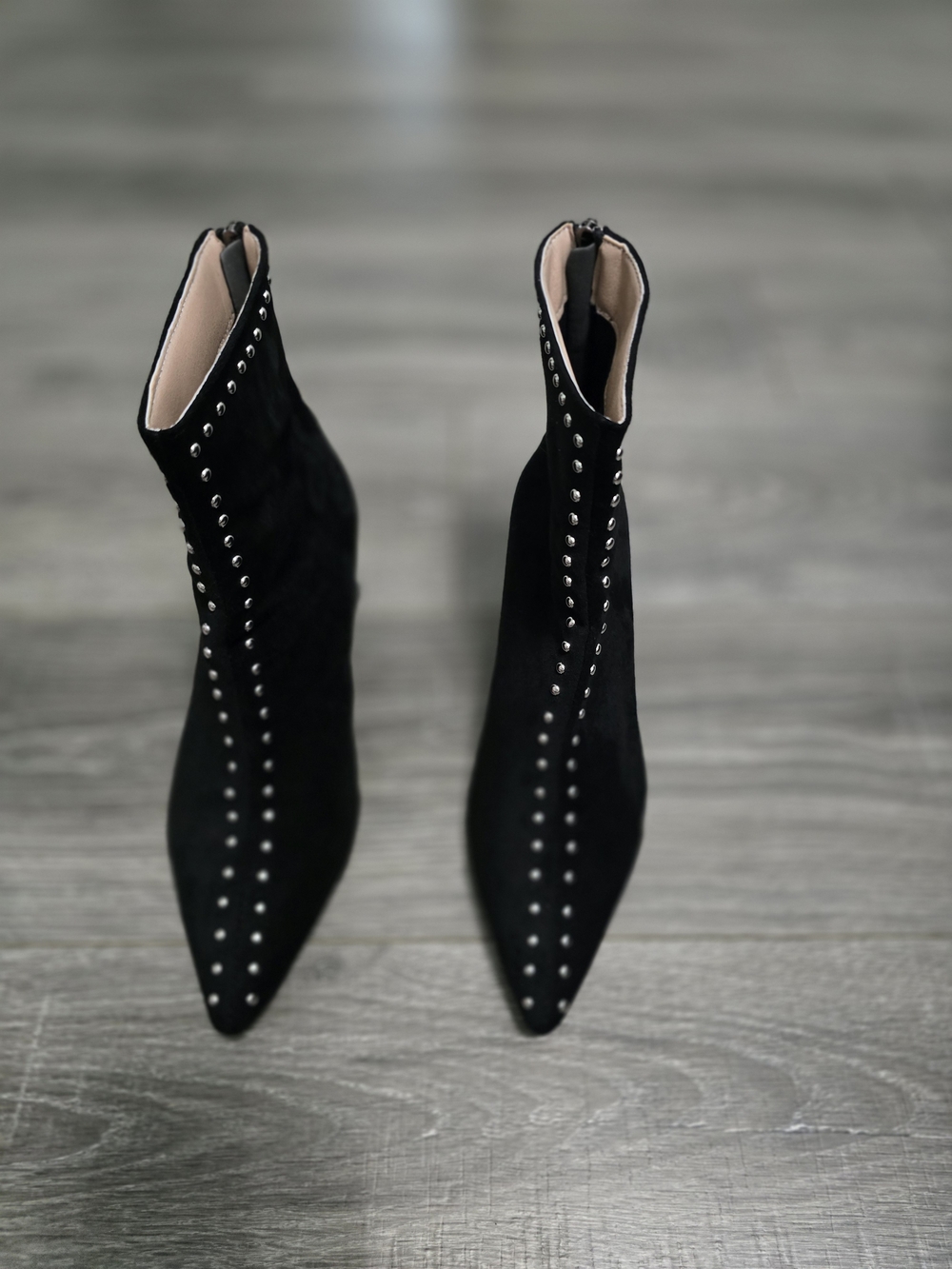 Black Studded Pointed-Toe Ankle Boots - Women